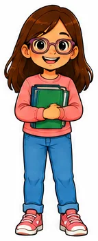 A girl in the DoDones house style, holding a simply drawn book